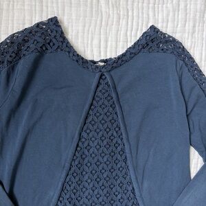 Alessia Pacini Made in Italy Navy Lace Back Long Sleeve Top Cotton Size M